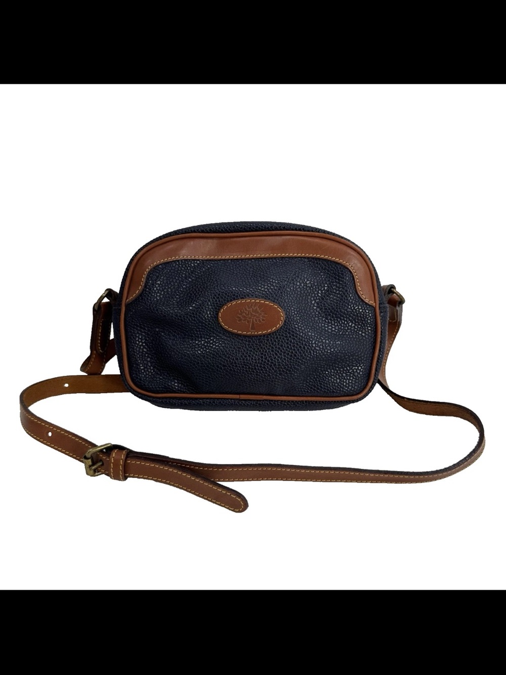 Mulberry Navy Pebbled Leather Crossbody with Chestnut Trim
